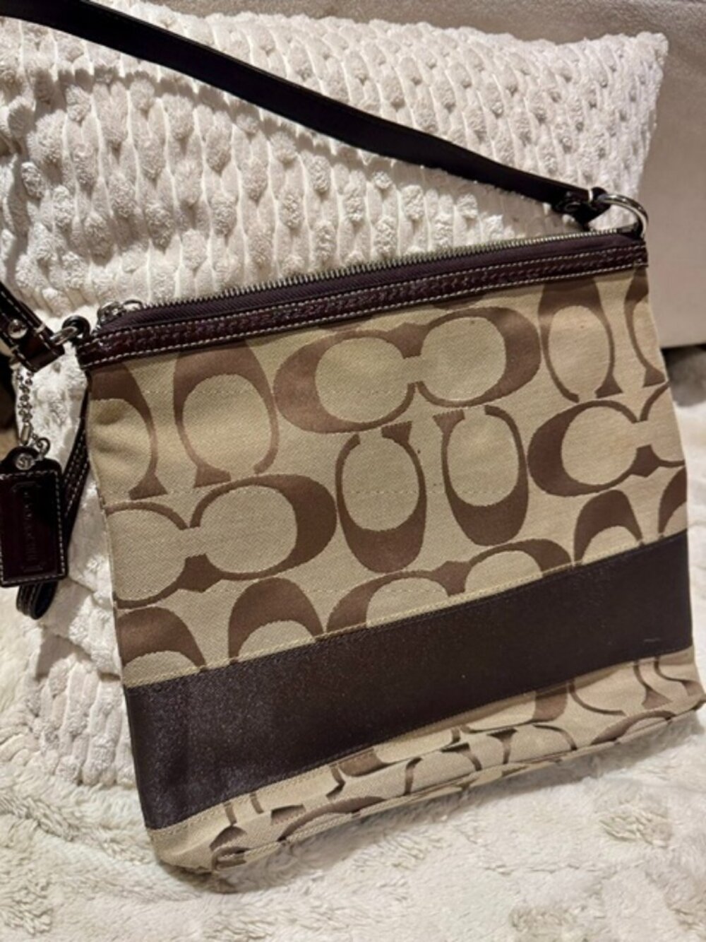 Coach Signature Stripe Convertible Shoulder Bag
